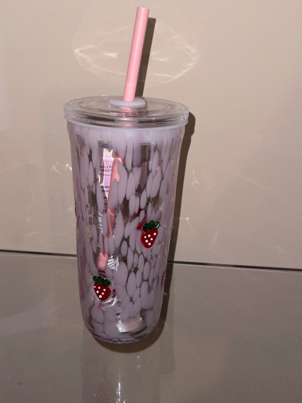 Starbucks Pink Strawberry glass Tumbler with Straw